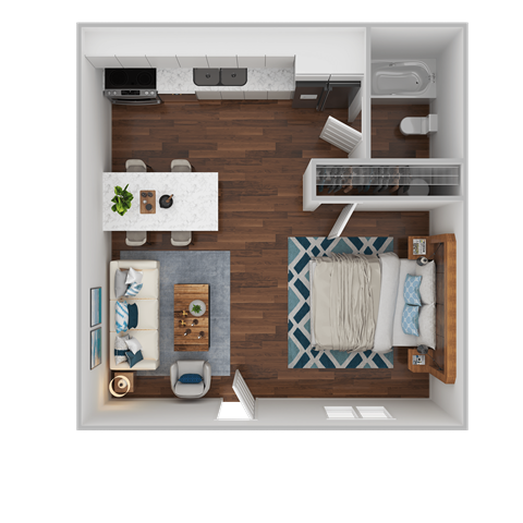 Floor plan for studio, 1 bath, 380 sqft